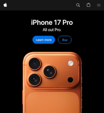 Rendering of the Apple website at 480px width by our screenshot API.