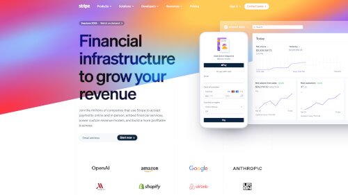 The Stripe website rendered using the website screenshot API.